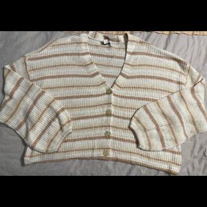 NWOT American Eagle brown white striped cardigan sweater cropped buttons fuzzy